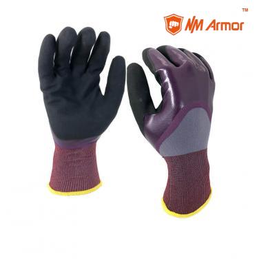 EN388：4121X nitrile sandy finish industrial gloves anti slip Working Nitrile Coated Gloves safety gloves-NY1355DC-GN/BLK
