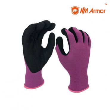 EN388:4121X ANTI SLIP black sandy finish coating gloves nitrile pink- NY1350S-PN/BLK