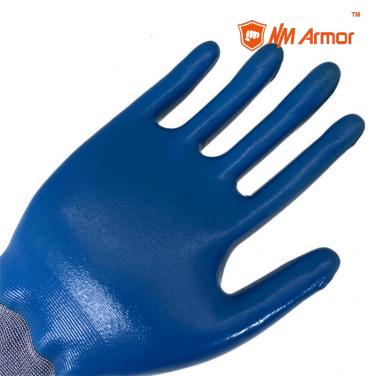 EN388 2016: 2121X Navy blue gloves 18 gauge nitrile fully coated glove -NY1859-NV