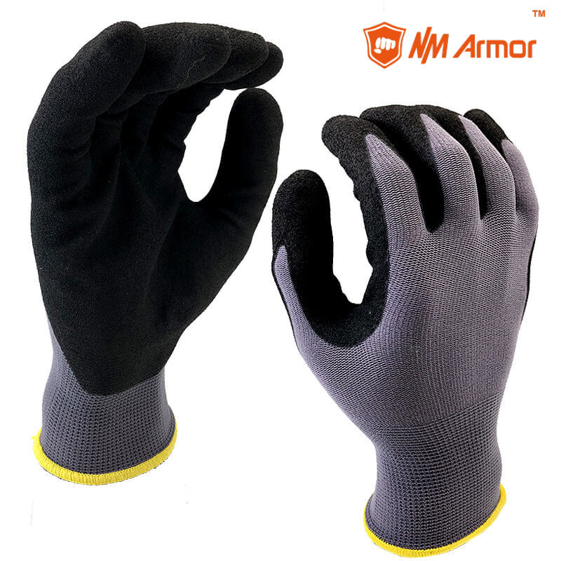EN388:4121X Sandy Nitrile Coating Palm Nylon Work Glove-NY1350S-GR/BLK