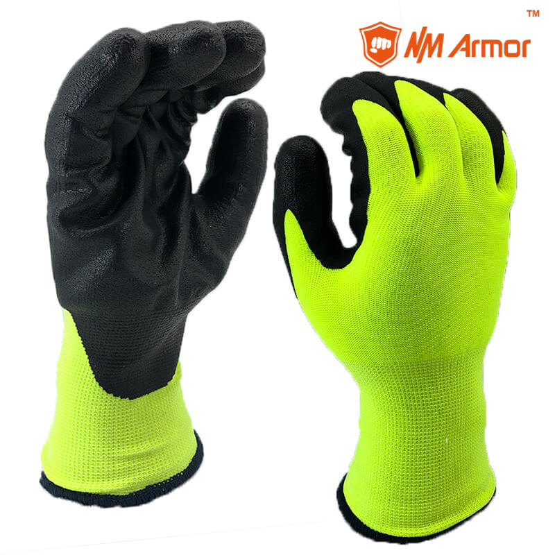 Winter Warm Double Liner Nitirle Foam Coating Working Max Flex Gloves-NY1350DFRB-HY/BLK