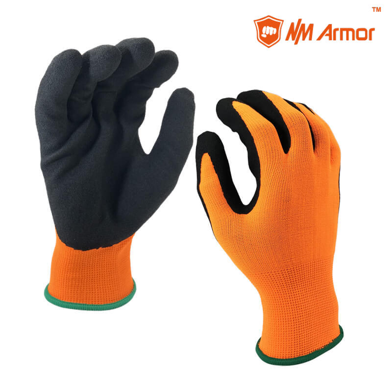 EN388:4121X Sandy Nitrile Coating Palm Nylon Work Glove-NY1350S-OR/BLK