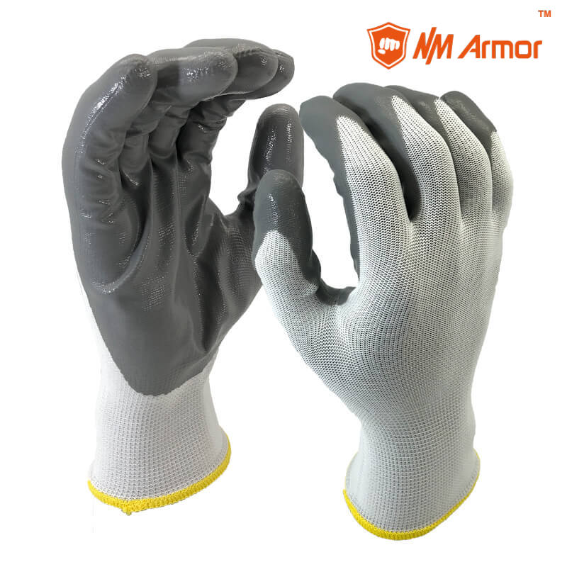 EN388:4121X Smooth Nitrile Dipped Nylon Palm Work Glove-NY1350-LG