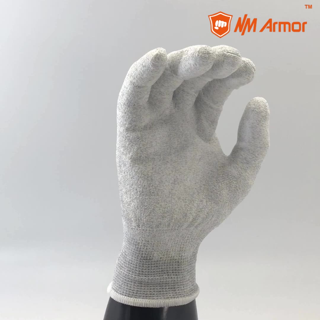 Nylon-Carbon Knitted Liner Coated White PU On Finger Tips ESD Glove- PU20.07F