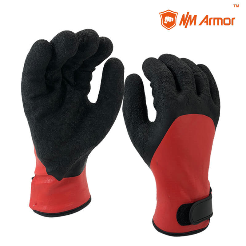 Red double knitting double coating 13 and 7 gauge acrylic latex gloves for winter keep warm fleece-lined latex gloves-NM1359DC-M
