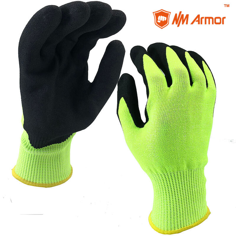 EN388:4X42C Hi-viz yellow Cut-Resistant Anti Abrasion Safety Work Glove- DY1350F-HY/BLK