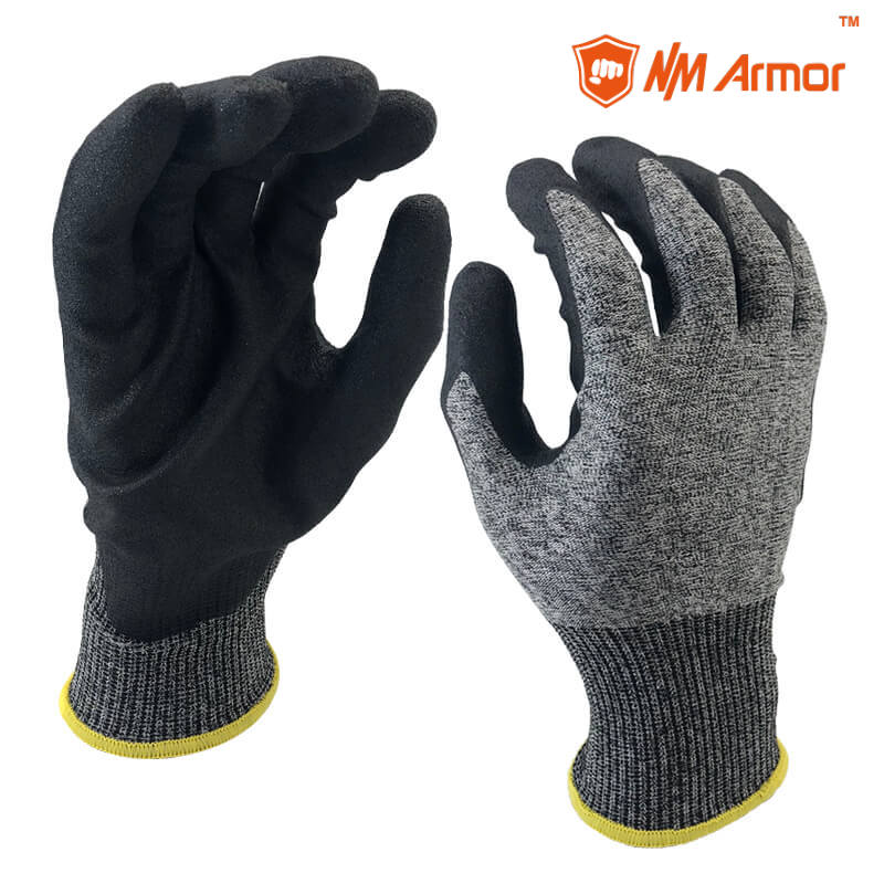 EN388:4X43C Non-Slip Gloves Sandy Nitrile Anti Cut Resistant Glove-DY1850S-BLK