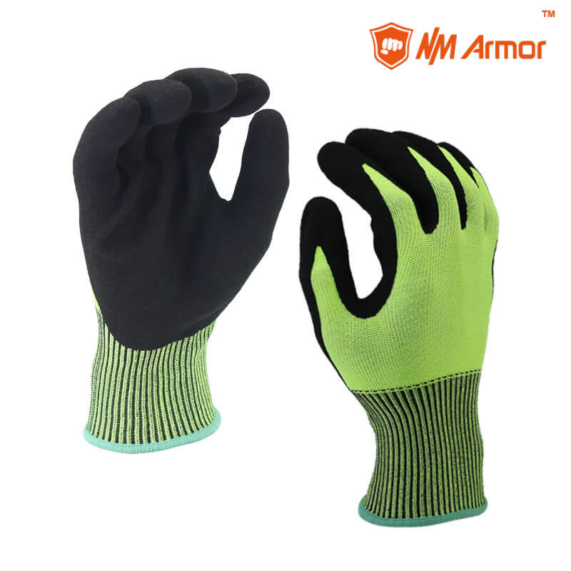 EN388:4X43C Black Sandy Nitrile Dipped Cut Resistant Gloves - DY1350F-HY/BLK