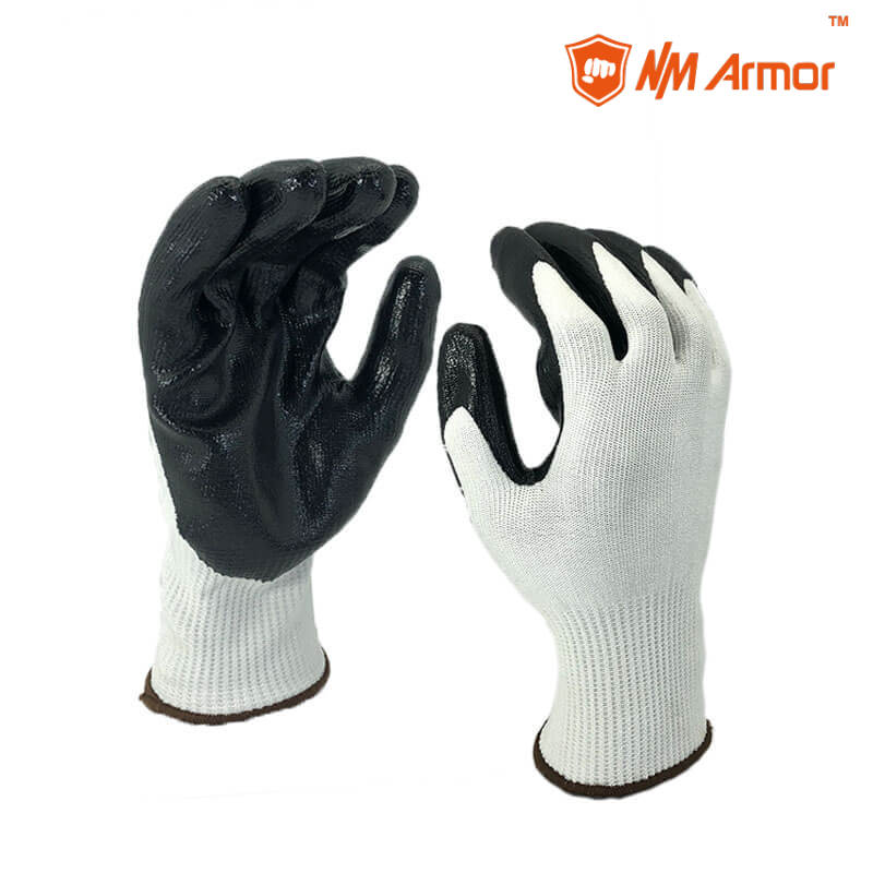 EN388: 4X42C Anti-cut 4 HPPE cut resistant gloves anti-cut nitrile working gloves-DY1350-H-W/BLK