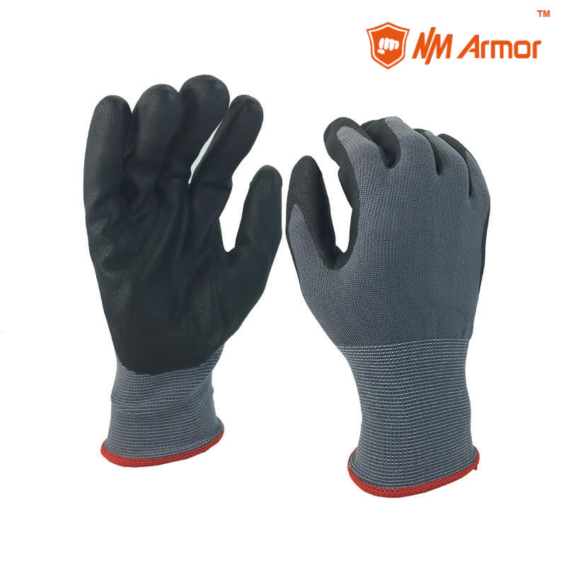 EN388:4121X  gloves for hands mirco-foam nitrile coating glove design your own gloves-NY1350FRBP-GR/BLK