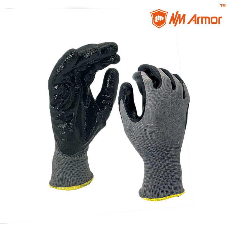 EN388:3121X Polyester nitrile gloves manufacturers work industry gloves-NY1350P-GR/BLK