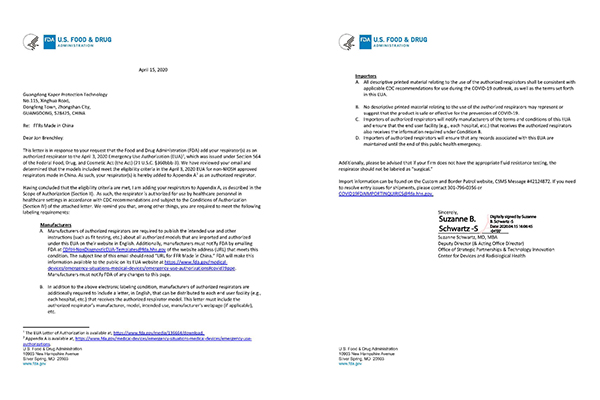 Congratulations to Guangdong Kaper Protection Technology Co., Ltd. for obtaining the US CDC and FDA