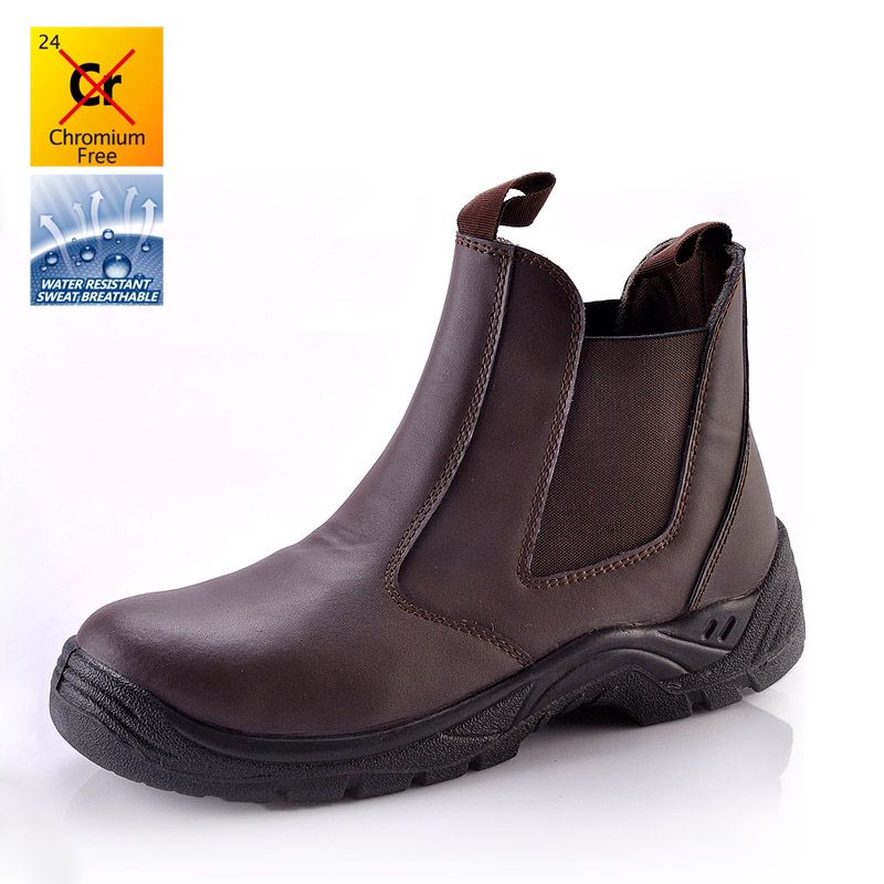 M-8025 Темно-коричневые защитные обуви без шнурков ПУ