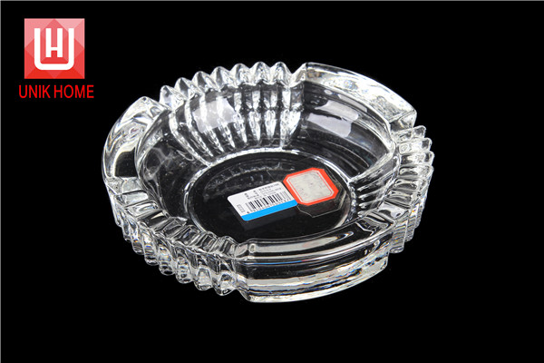 6.5 inch Crystal Clear Glass Ashtray with Wide Mouth and 3 Holders for Cigarettes G1013-2