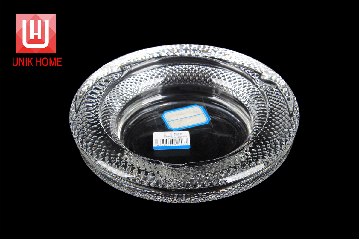 UNIK HOME Wholesale New Design Around Clear Engraved Glass Ashtray G1030