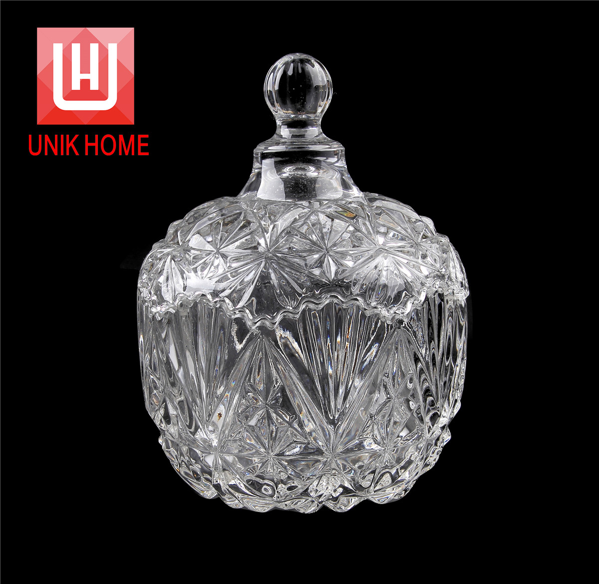 UNIK HOME High Quality Crystal Glass Sweet Candy Pot Gift with Lid TG002-1