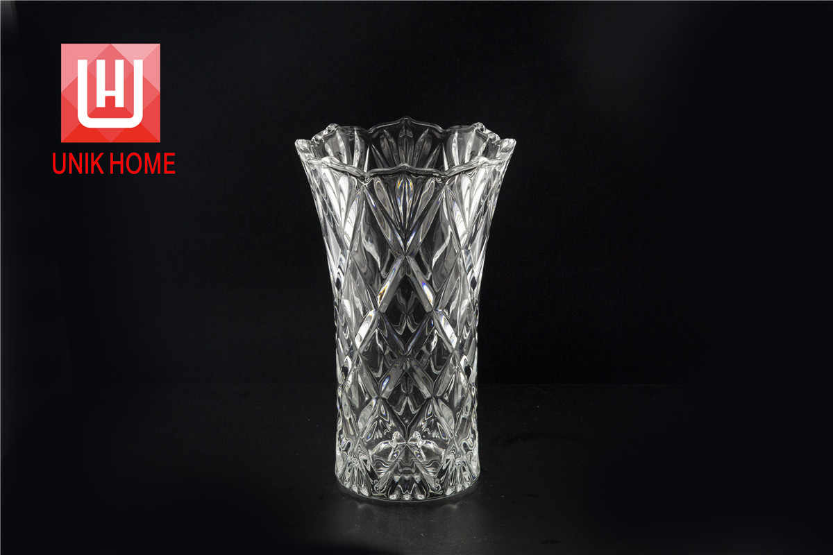 UNIK HOME Embossed Clear Transparent Glass Vase Home Decor Flower Vase HP001