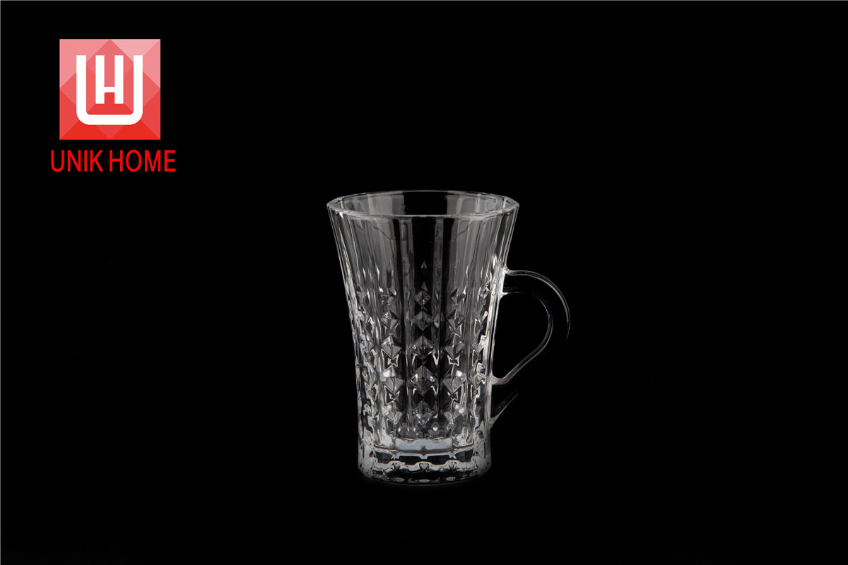 UNIK HOME Hot Selling 5oz Diamond Shaped Water Glass Cup with Handle DM235