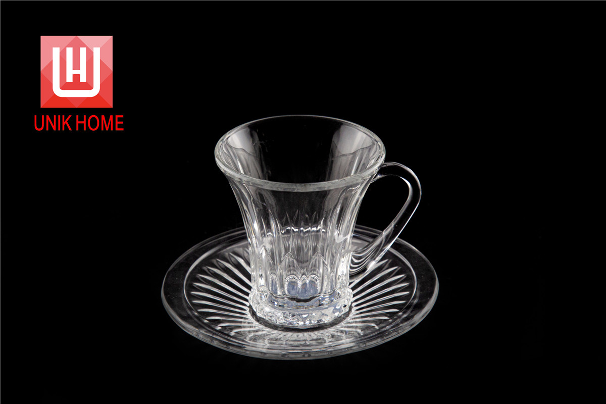 UNIK HOME Hot Sales High Quality Glass Mug Customized Single Layer Glass Coffee Cup With Plate Set For Bar Home Using