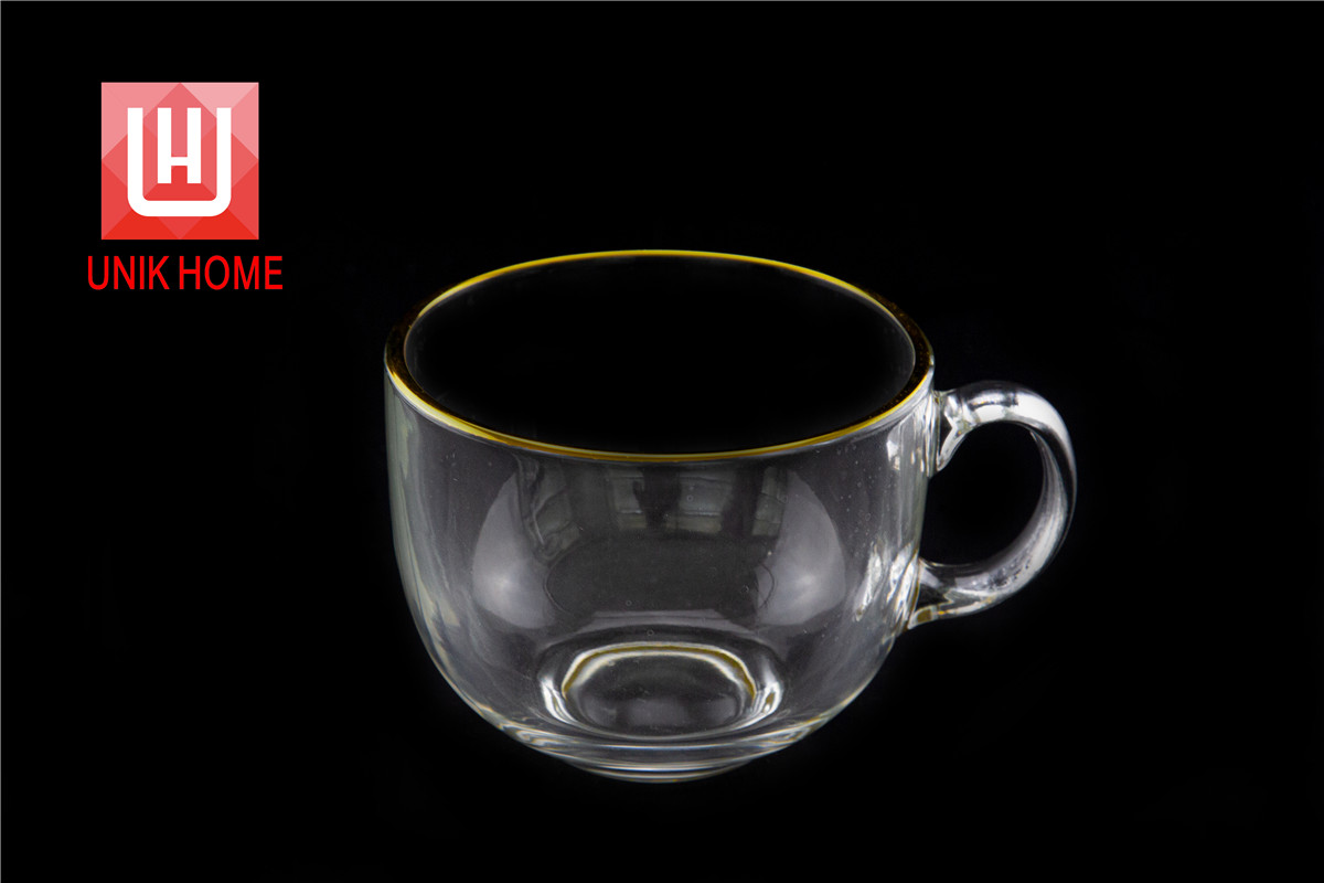 UNIK HOME luxury glass cup high temperature resistant scented tea water cup juice mug painted gold rim cup ZB114JB