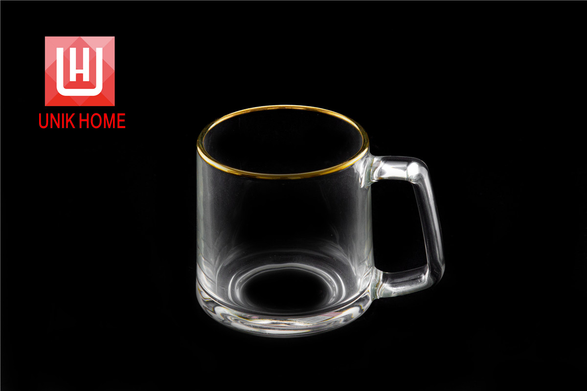 UNIK HOME Transparent gold rim glass mug drink glass cup for gift home heat-resistant drinking cup wine glass bar cafe office glassware Drinkware ZB116JB