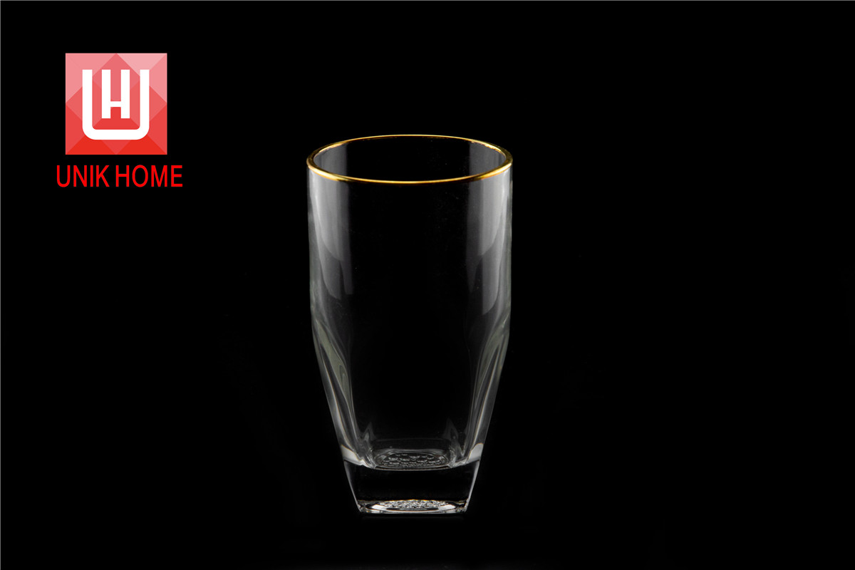 UNIK HOME glass mug rimmed with gold sliver creative transparent ins popular home use water hexagonal drinkware round mugs DM308JB