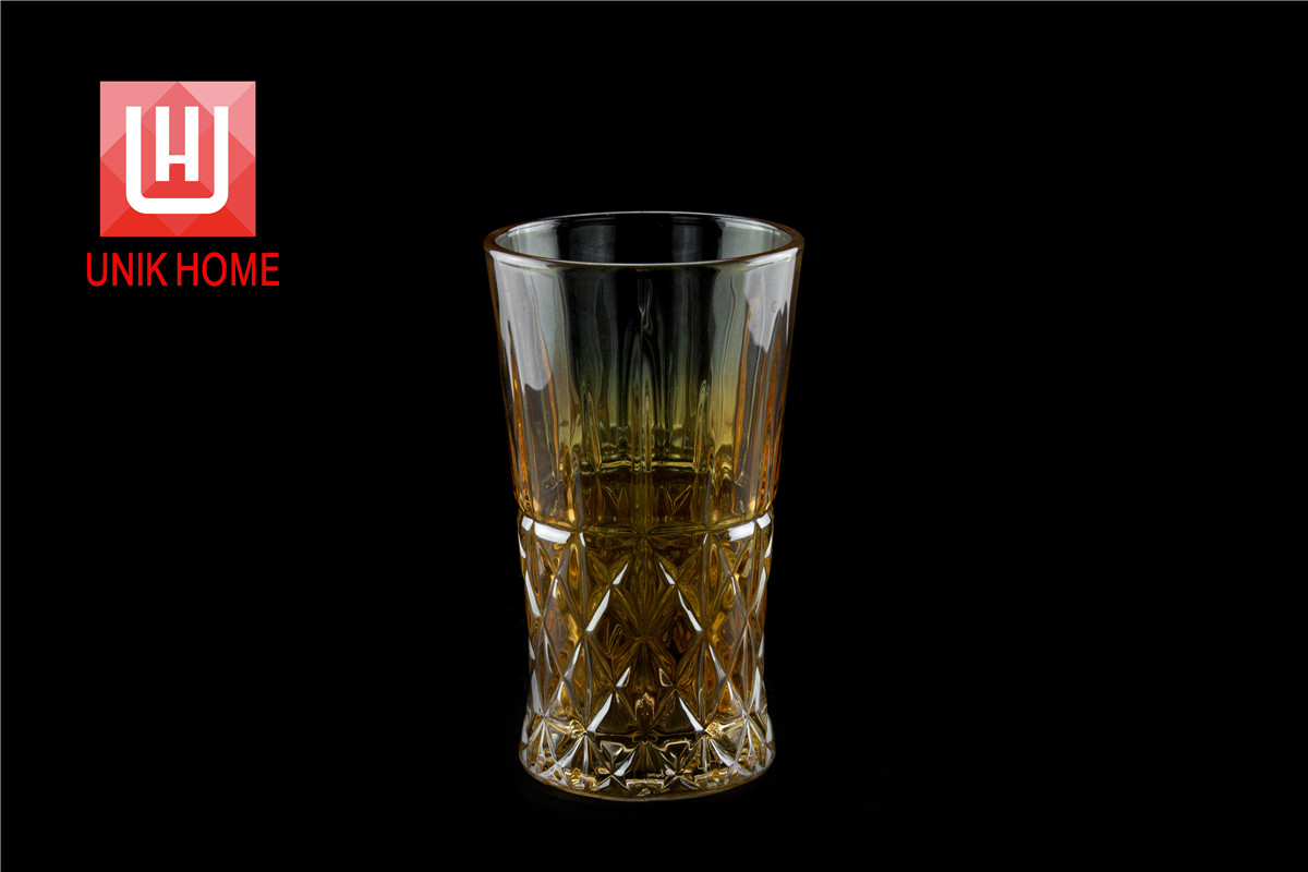 UNIK HOME Embossed Glass Mug Creative Coffee Mug Tea Beer Drinking Glasses Cup Tumbler Transparent Gold color Whiskey Wine Glasses Drinkware  DM314-3J