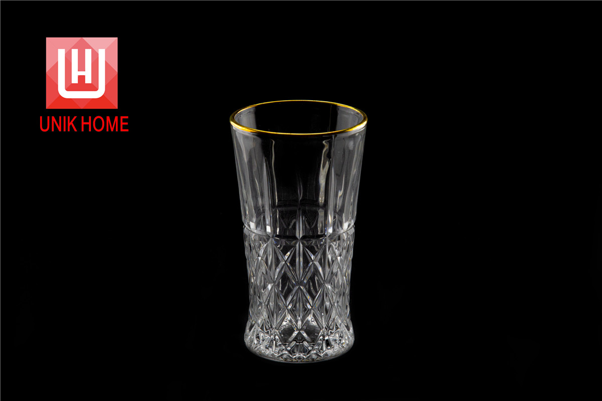 UNIK HOME Embossed Whiskey Glass Crystal Glass Cup Golden Rim Transparent Coffee Milk Tea Mug Home Bar Drinkware Couple Gifts  DM314-3JB