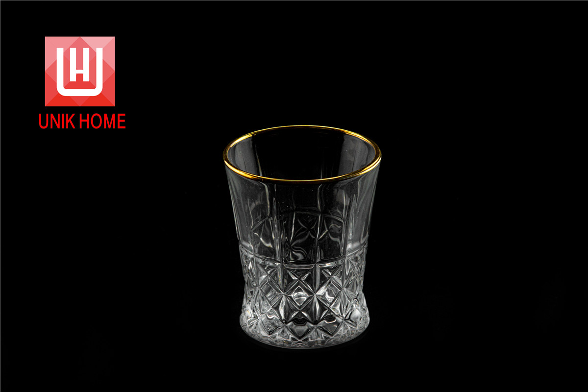 UNIK HOME Crystal Embossed Wine Glass Transparent Golden Rim Whisky Glass Cup Home Office Bar Beer Milk Juice Coffee Mug Drinking Glasses DM314JB