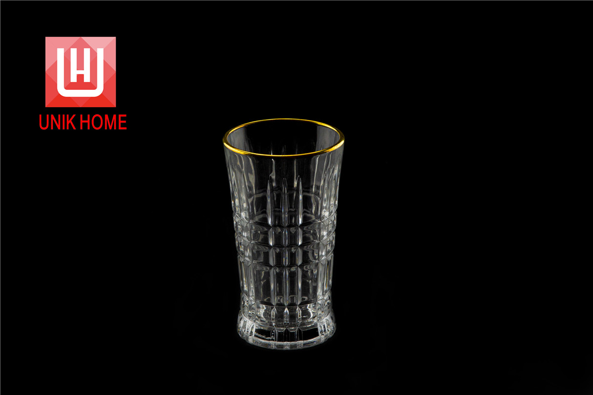 UNIK HOME Crystal Embossed Whiskey Glass Glass Cup Golden Rim Transparent Coffee Milk Tea Mug Home Bar Drinkware Couple Glass Cup DM315-3JB