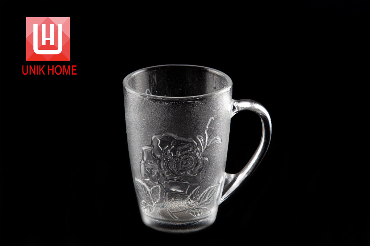 UNIK HOME Rose Engraved Grit Finish Juice Glass Mug Flower Style Cup With Handle MG963