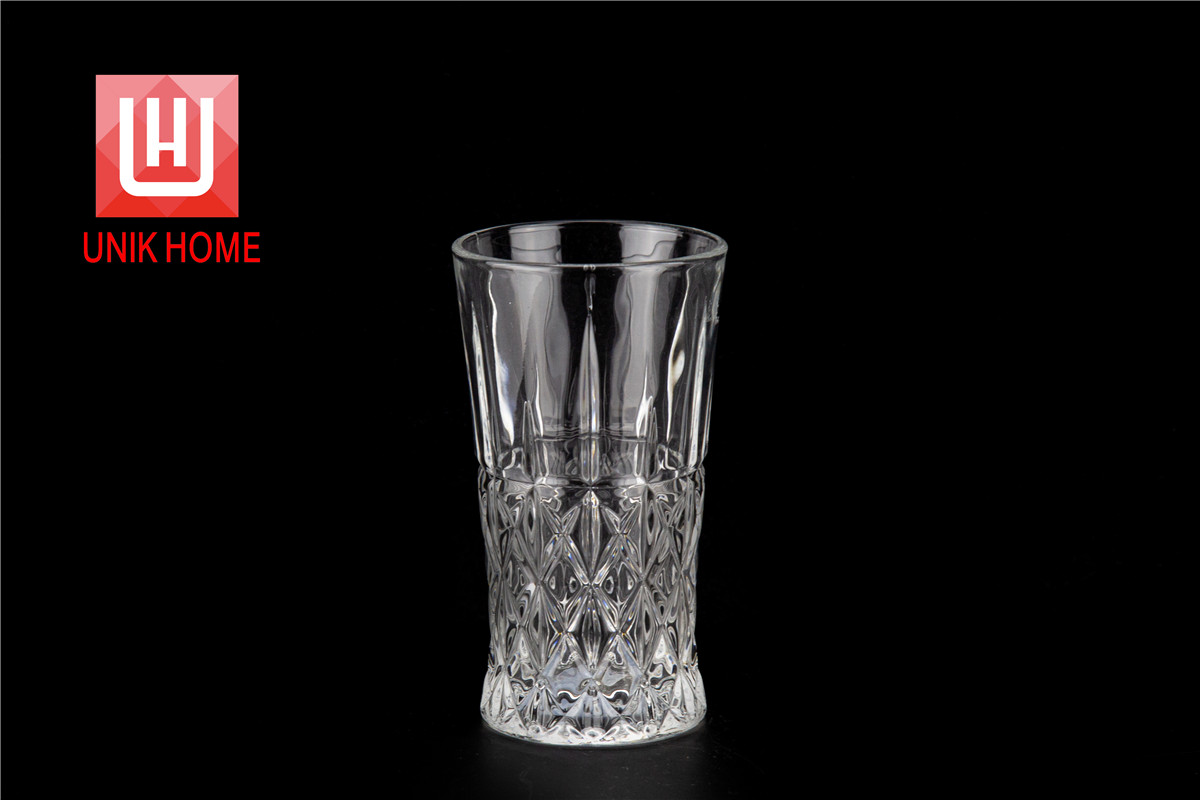 UNIK HOME Heat Resistant Transparent Glass Cup New Design Fashion Embossed Reusable Large Drinking Beer Mug