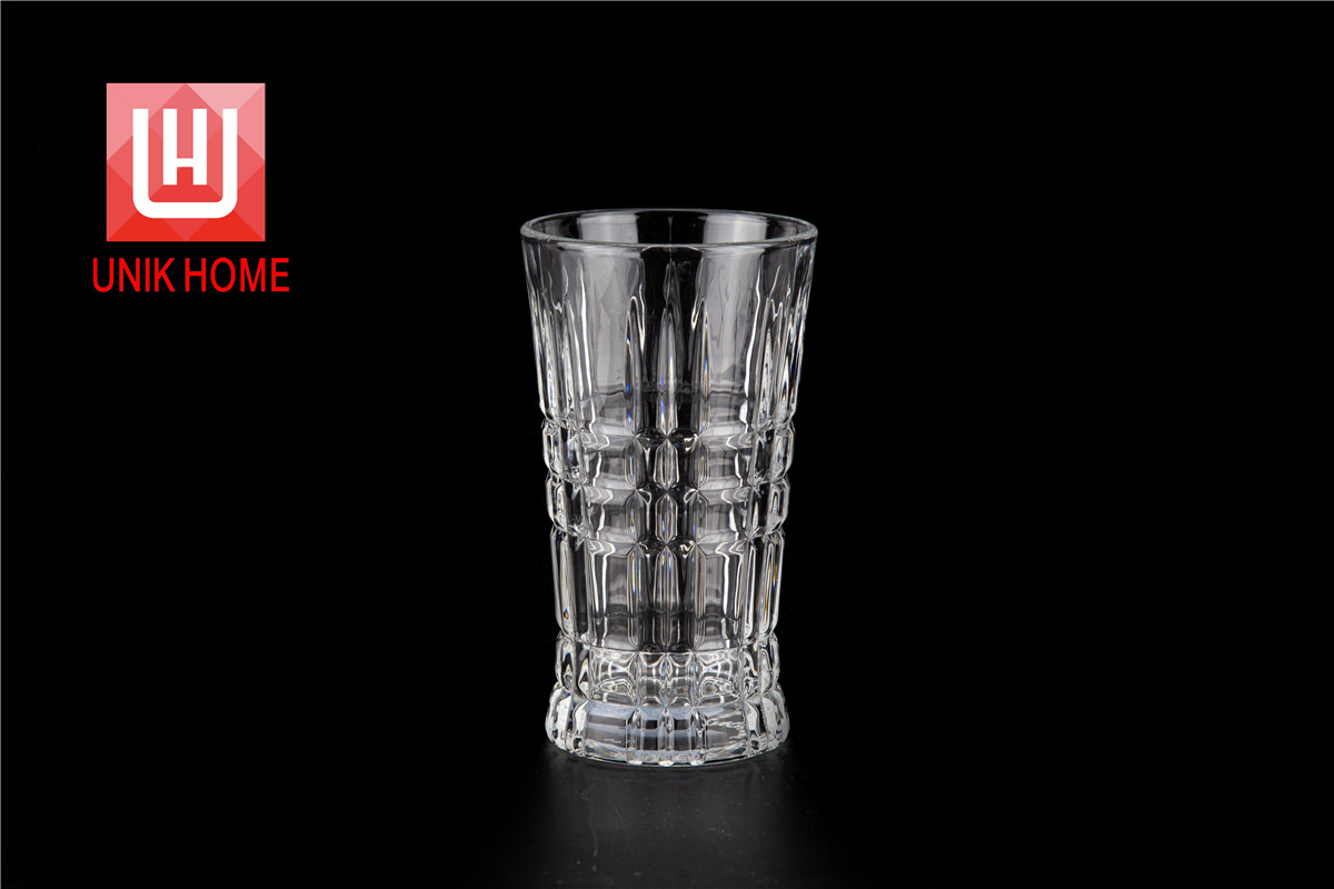 UNIK HOME Large Water Juice Mug Factory Direct Sales Clear Glass Cup Tumbler Embossed Whiskey Cup