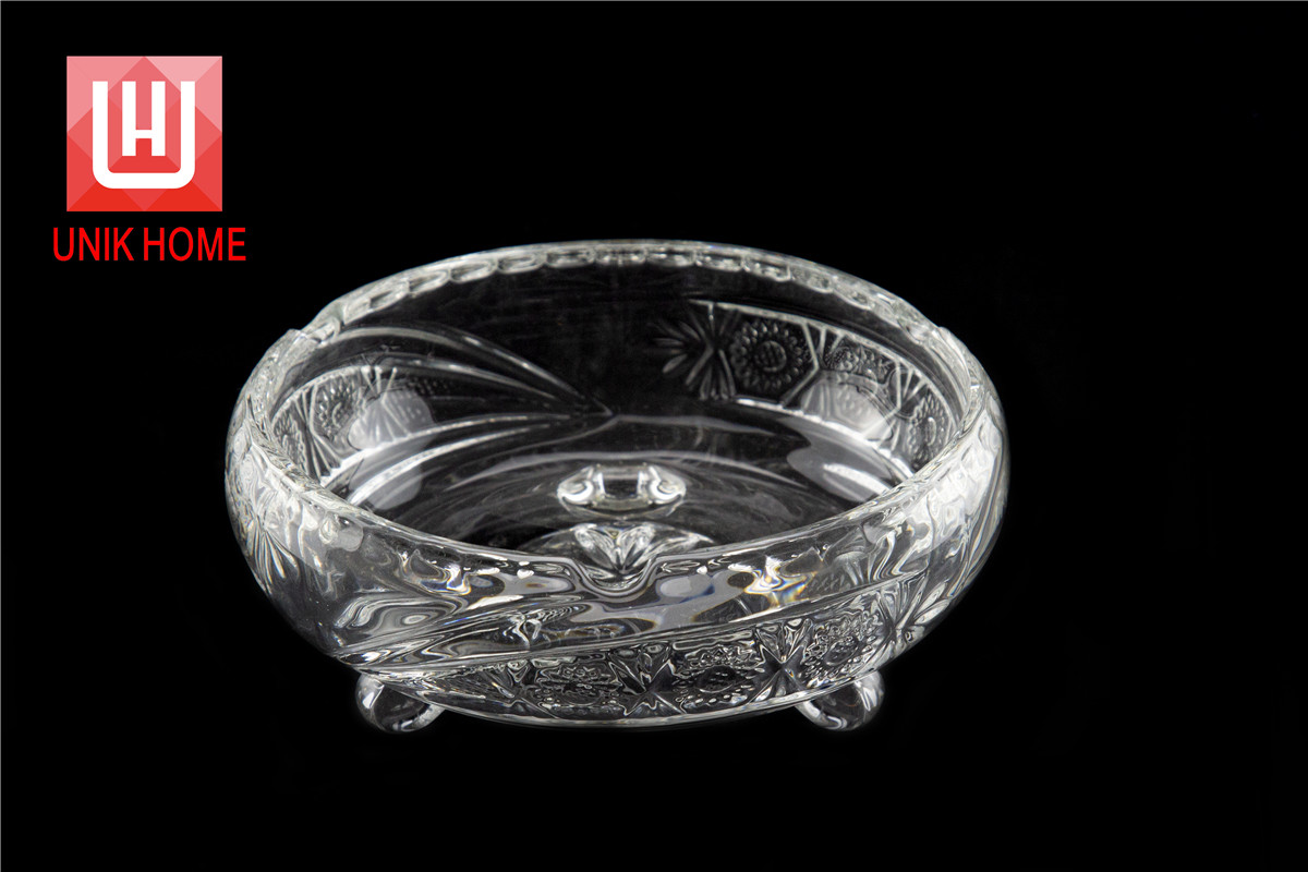 UNIK HOME Classic Round Style Engraved Glass Crystal Ashtray G3010