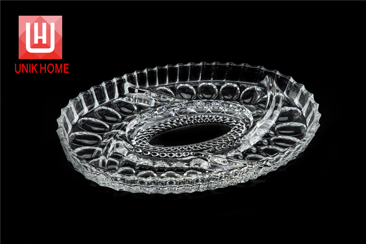 UNIK HOME 12.5 inch Glass Salad Plates With Dot Design Glass Salad Plates Wholesale Suppliers P34-13