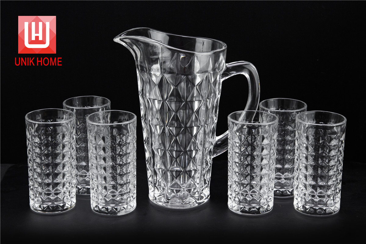 7pcs Fashion Classical Beverage Water Drinking Jug Set With Engraved Pattern 1 Jug 6pcs Goblets For Hotel Party