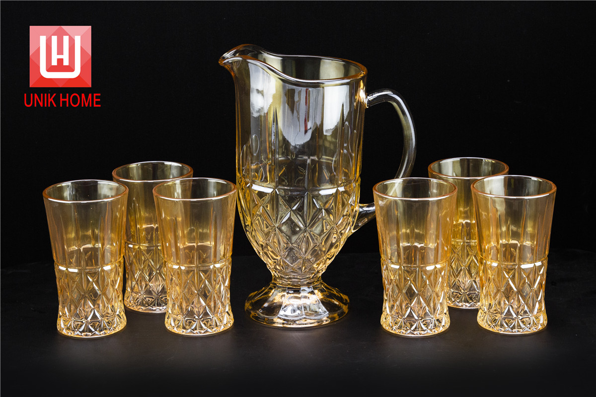 7pcs Plating Glass Drinking Set Water Glass Pitcher And Tumblers