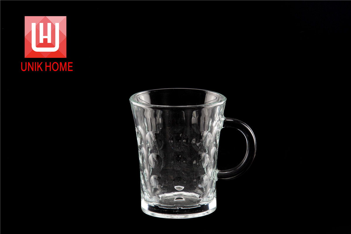 UNIK HOME High-white Dot Engraved Transparent Juice Glass Drinking Mug with Handle DM207