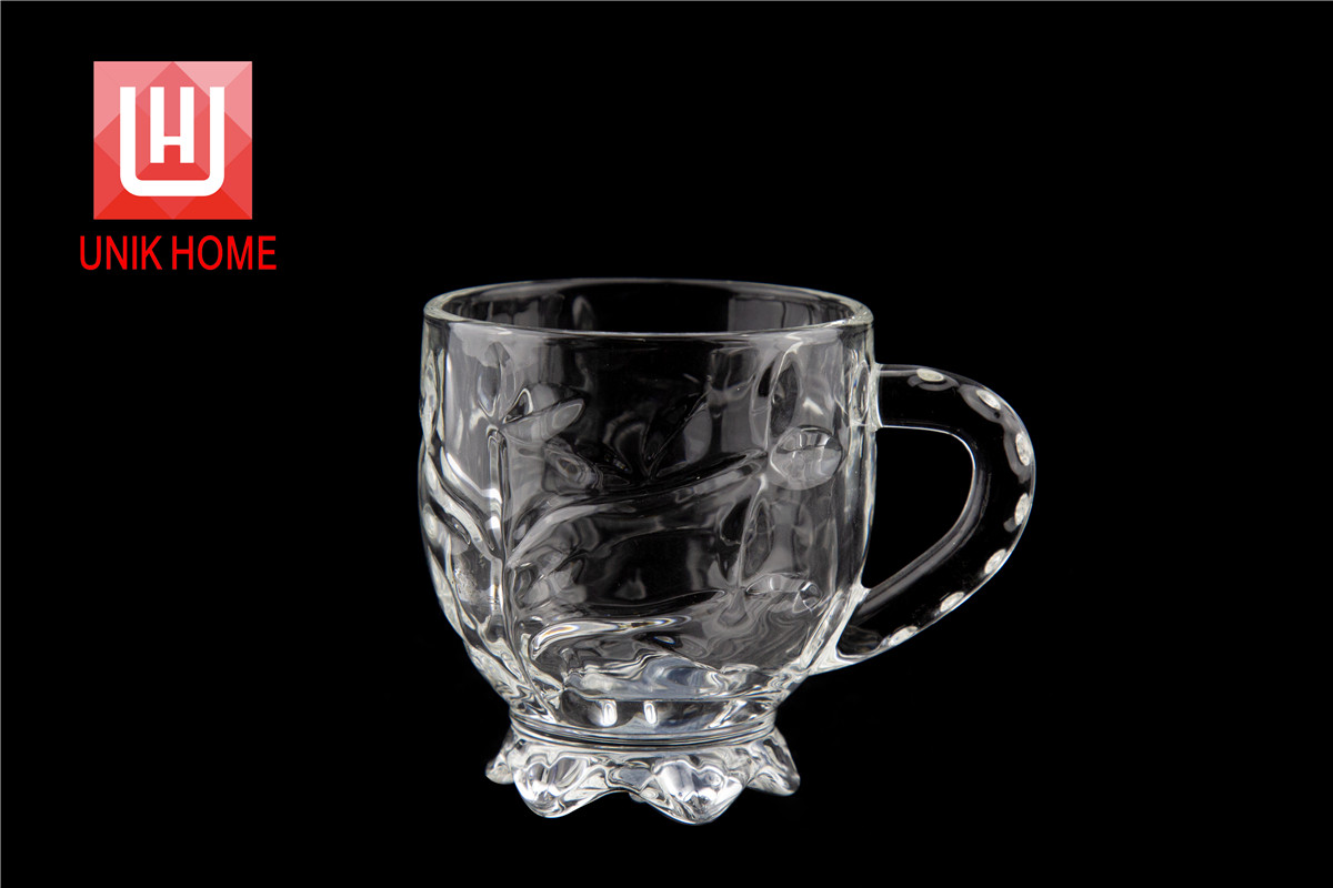 UNIK HOME High Quality Leaf Engraved 100ml Tea Glass Mug With Foot DM280