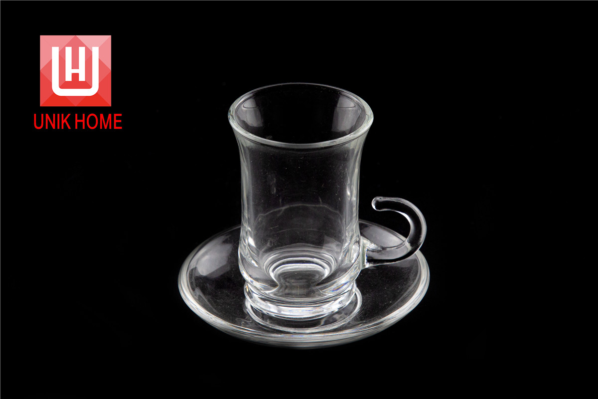 UNIK HOME Factory Wholesale Glass Classical Coffee Glass Cup And Plate Set With Handle