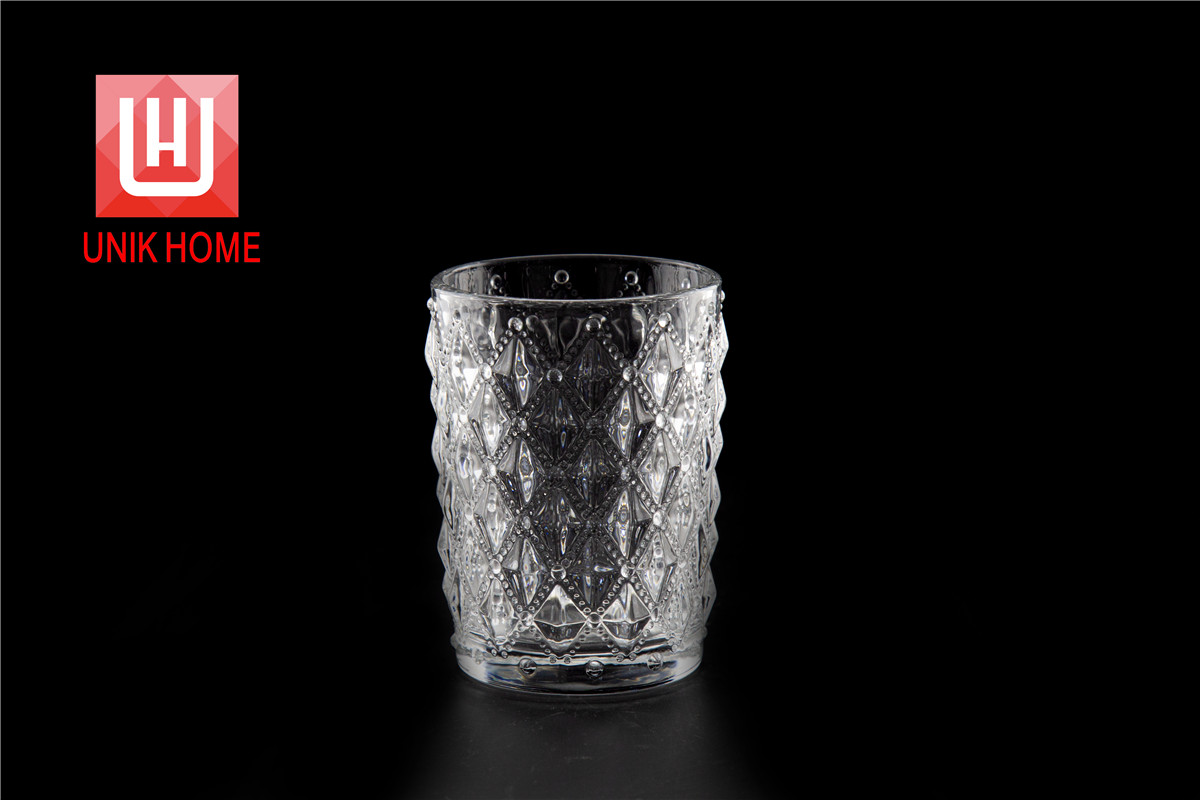 UNIK HOME Full Embossed Rhombus Glass Cup Transparent Modern Design Glass Wine Cup For Bar Using