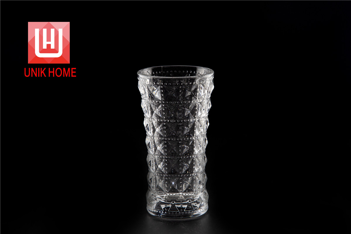 UNIK HOME Full Embossed Vase Sharp Glass Cup Transparent Modern Design Glass Wine Cup Unbreakable Mug