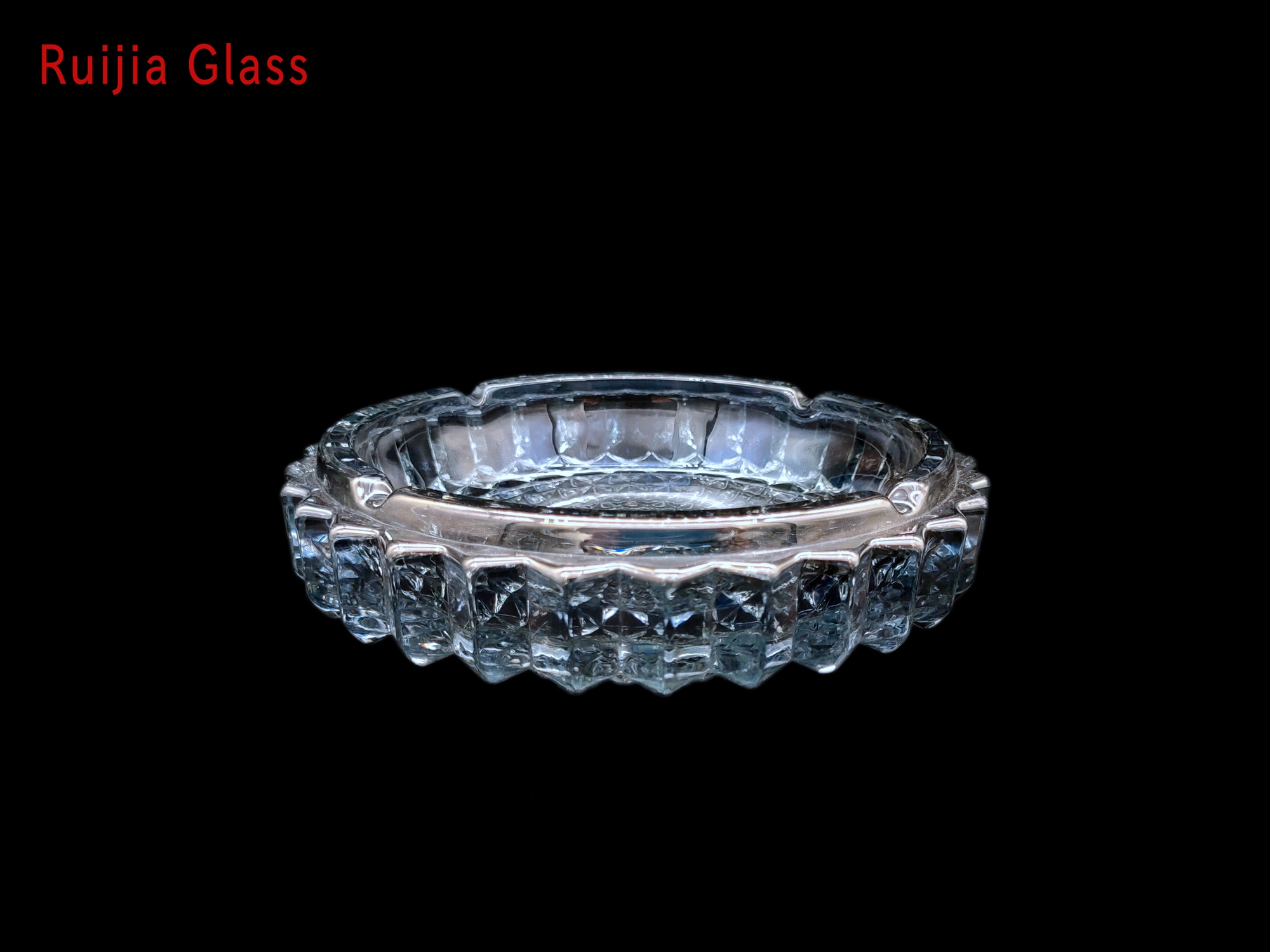 RUIJIA GLASS Cinzeiro de Vidro Gravado com Design de Diamante Redondo Clássico Feita por Cristal RJCBX470