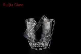 RUIJIA GLASS Balde de Gelo de Design Clássico de Pontos Balde de Gelo de Vidro Transparente para Atacado com Alça e Grampo BT003