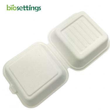 PFAS Free Eco Friendly Disposable 6 X 6 Inch Sugarcane Bagasse Burger Box