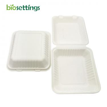 PFAS Free 9inch Biodegradable Take Out Food Containers with Clamshell Hinged Lid Eco Friendly Sugarcane Bagasse 100% Compostable