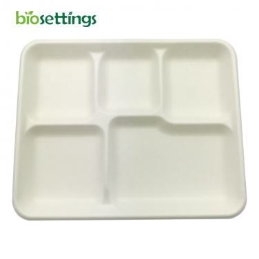 Biodegradable Disposable Sugarcane Bagasse PFAS Free 5 Compartment Tray