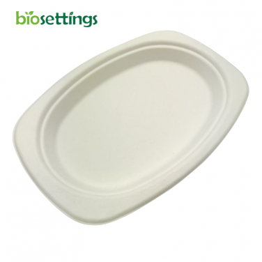 PFAS Free Sugar Cane Compostable Biodegradable Disposable Sugarcane Bagasse Paper Oval Plate