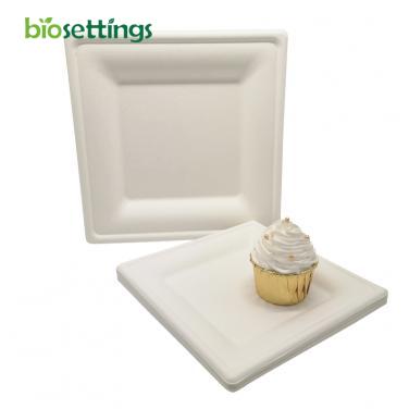PFAS Free 6'', 8'', 10'' Heavy Duty Square 100% Compostable Square Paper Plates Elegant Disposable Dinner Plates Heavy-Duty Quality