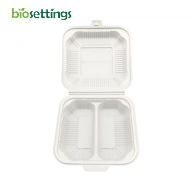 Disposable Clamshell Food Container To Go Box Cornstarch 2 Compartment Lunch Boxes